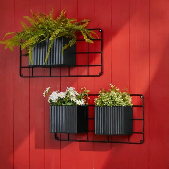 Glitzhome&reg; Black Metal Vertical Wall Planter Stands Set {7}