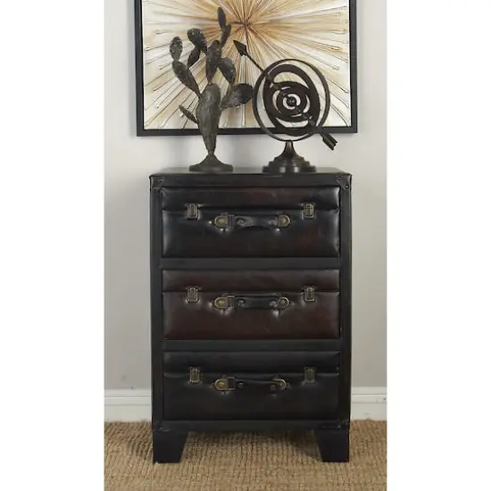 Dark Brown Wood 3-Drawer Traditional Cabinet {9}