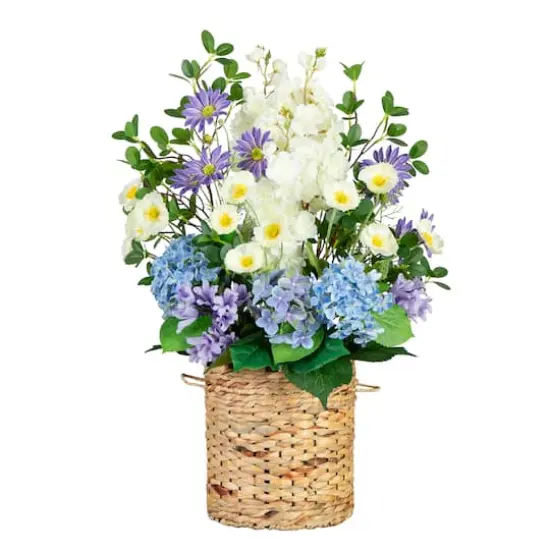 2.5ft. Artificial Mixed Flower & Hydrangea Arrangement in Hyacinth Weave Basket {1}