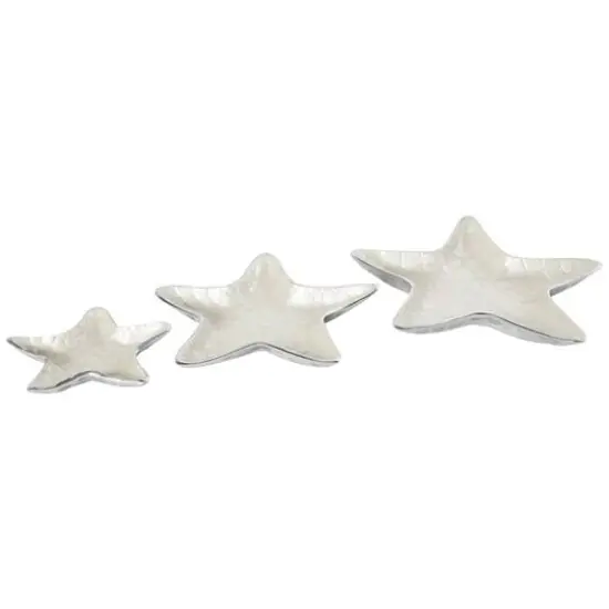 White & Silver Handmade Starfish Enameled Aluminum Decorative Bowl Set {7}
