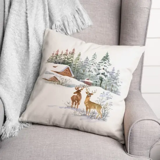 Winter Watercolor Deer 18x18 Throw Pillow {3}