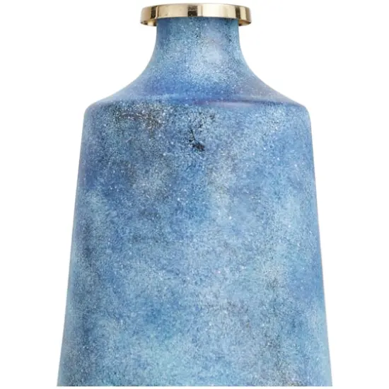 20" Blue Glass Galaxy Inspired Abstract Vase with Gold Top {4}