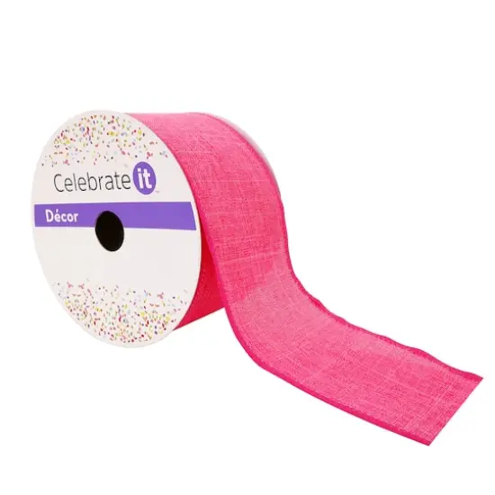 2.5" x 25ft. Faux Linen Wired Ribbon by Celebrate It&trade; D&eacute;cor Magenta {1}
