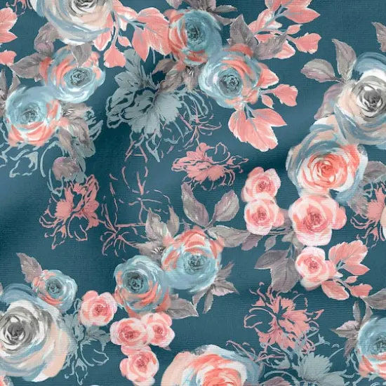 Fabric Editions Navy & Coral Floral Cotton Fabric {5}