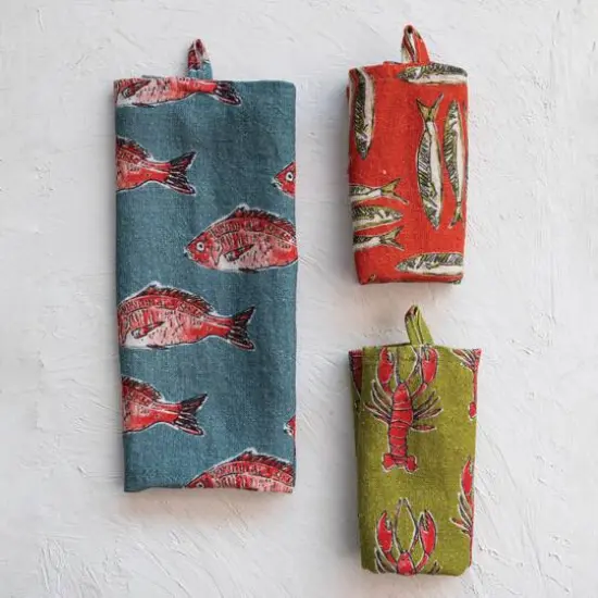 Hello Honey&reg; Sea Life Pattern Linen Tea Towels Set {3}