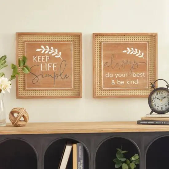 Set of 2 Brown Wood Farmhouse Wall Decor 16"x 16" {8}