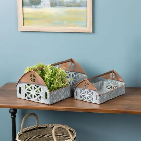 Galvanized Metal Barn Caddy Tray Set {4}