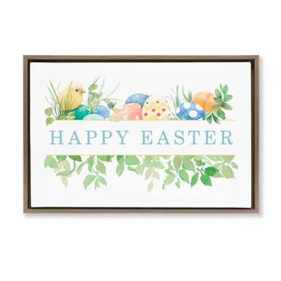 Stupell Industries Floral Happy Easter Floater Framed Art Brown {1}
