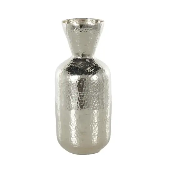 14" Silver Hammered Aluminum Vase with Cone Shaped Opening {9}