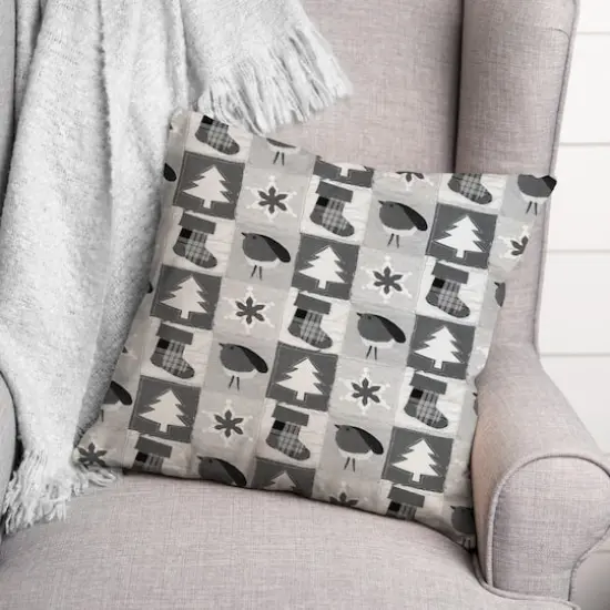 Neutral Primitive Christmas Pattern Throw Pillow {3}