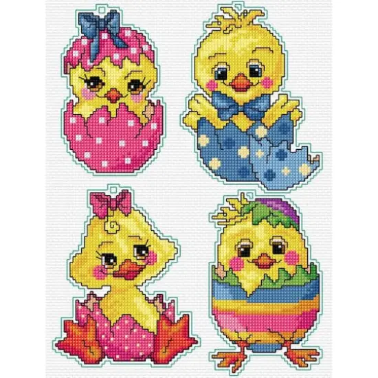 Orchidea Plastic Canvas Counted Cross Stitch Kit With Plastic Canvas Easter Chicken Set of 4 Designs {1}