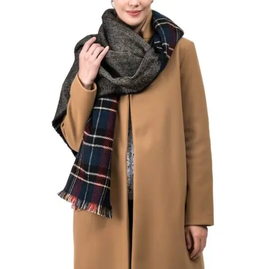 Glitzhome&reg; 75" Plaid Reversible Scarf with Fringe {4}