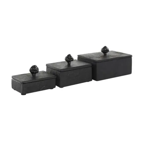 Black Textured Decorative Box Set with Knobs {10}