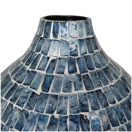 14" Blue Mother of Pearl Handmade Mosaic Inspired Vase {7}