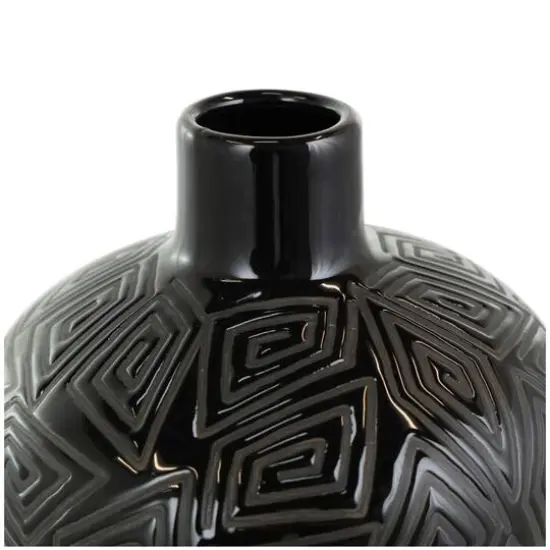 19" Black Geometric Etched Ceramic Vase {5}