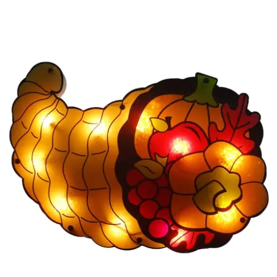 16" Gold & Red Lighted Cornucopia Thanksgiving Window Silhouette Decoration {1}