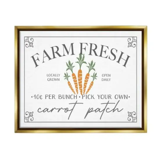 Stupell Industries Farm Fresh Carrot Patch Seasonal Springtime Vegetables Floater Framed Art Gold {1}