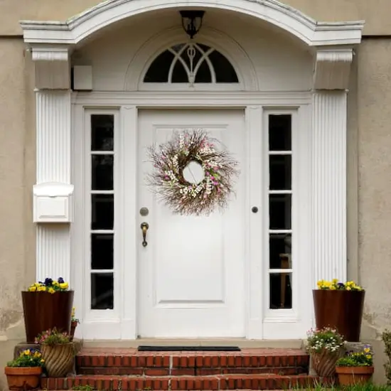 24" Spring Dark Pink & Cream Forsythia Wreath {3}