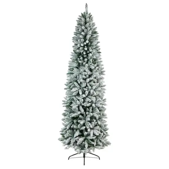 8ft. Pre-Lit Slim Flocked Montreal Fir Artificial Christmas Tree, White LED Lights {4}
