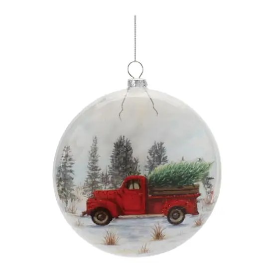 5.75" Glittered Glass Pickup Truck Disc Ornaments, 6ct. {3}