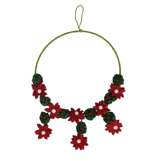 Hello Honey&reg; 13.75" Red & Green Handmade Wool Felt Flower Wreath {1}