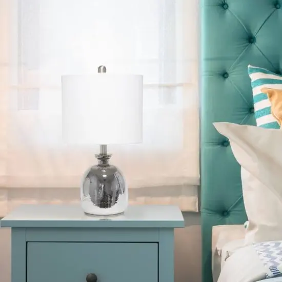 Lalia Home 20" Metallic Gray Hammered Glass Jar Table Lamp White {6}