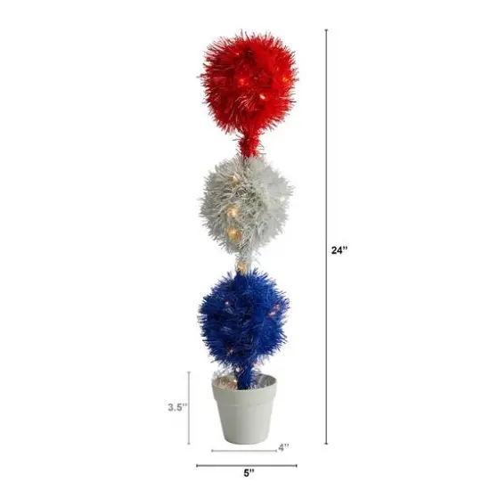 2ft. Red, White & Blue Americana Topiary Plant with 35 Warm LED Lights {3}