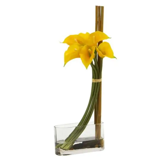 18" Calla Lily with Bamboo Arrangement Yellow {1}
