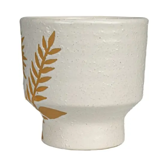 Hello Honey&reg; 5.5" White & Mustard Reactive Glaze Flower Stoneware Footed Planter {11}