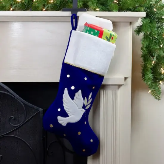 20.5" Royal Blue Velvet Dove Christmas Stocking {4}