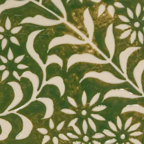 Hello Honey® 16.25" Green Wax Relief Botanicals Stoneware Platter {4}