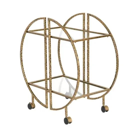 Hello Honey&reg; Modern Hammered Brass Round Bar Cart {5}