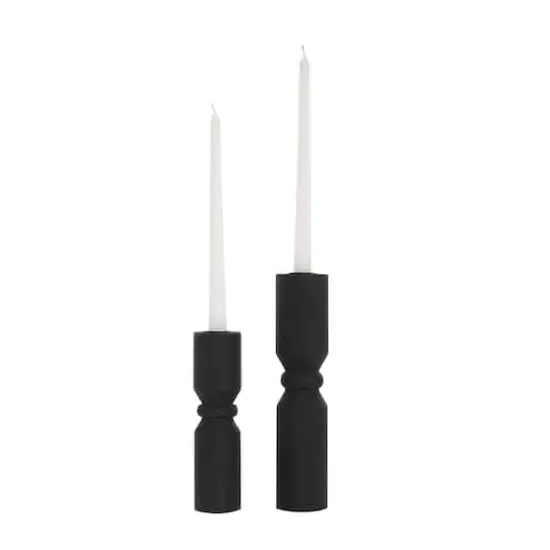 Black Wood Minimalistic Tapered Candle Holder Set {4}