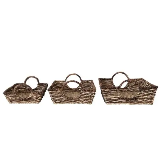 Hello Honey&reg; Natural & Brown Hand-Woven Buri & Abaca Tray Set {12}