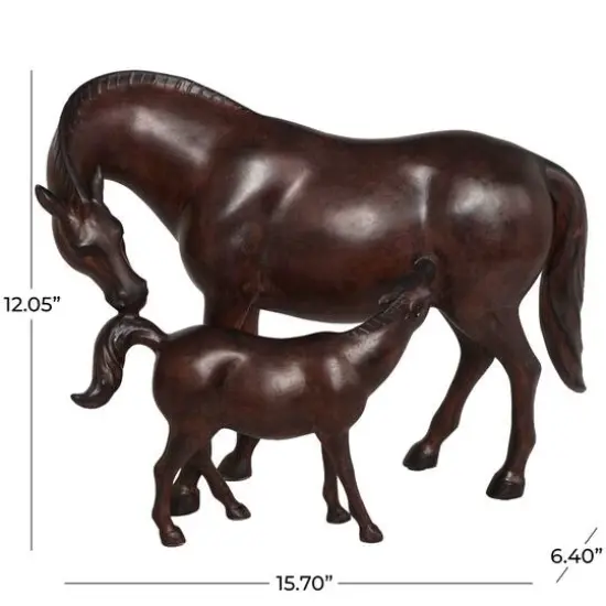 Dark Brown Horse Mom & Baby Sculpture  {10}