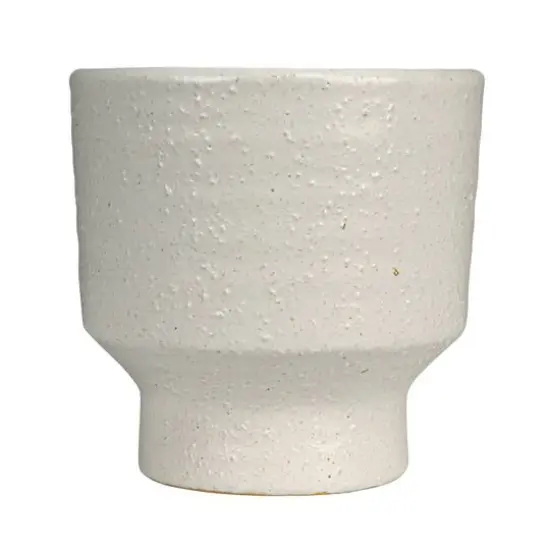 Hello Honey&reg; 5.5" White & Mustard Reactive Glaze Flower Stoneware Footed Planter {9}