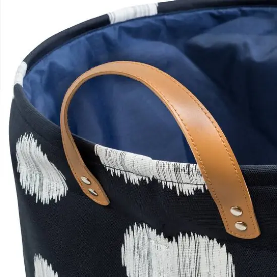 20" Coastal Collection Navy & Gray Dot Decorative Portable Laundry Bin {4}
