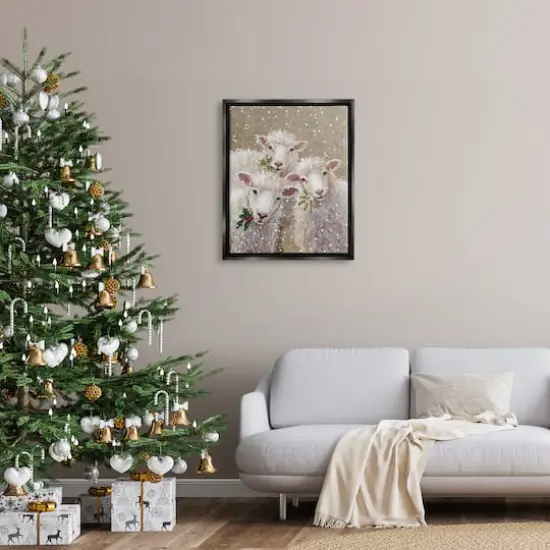 Stupell Industries Winter Sheep Trio Farm Animals Framed Floater Canvas Wall Art Black {3}