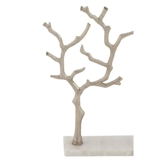 Silver Metal Tree Branch Jewelry Stand With Marble Base, 13" x 9" x 3" {3}