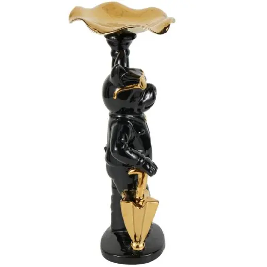 13.25" Black Ceramic Bulldog with Golden Accents Sculpture D&eacute;cor {8}