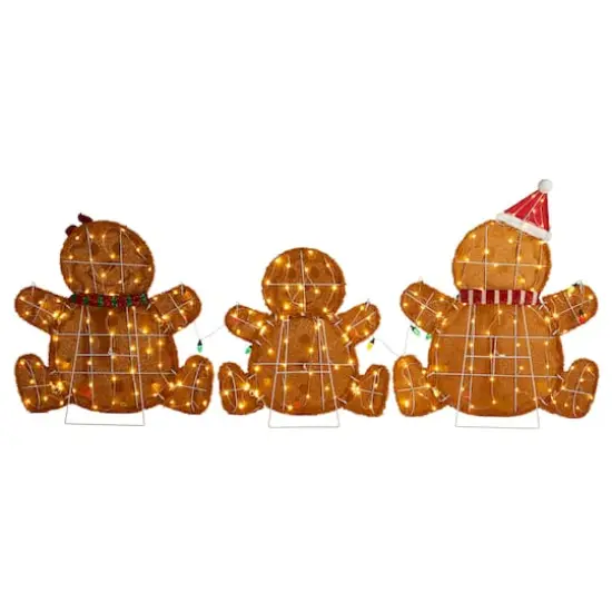 Glitzhome&reg; 90.5"L Lighted Christmas 2D Fabric Gingerbread Family Outdoor Decor Set {7}
