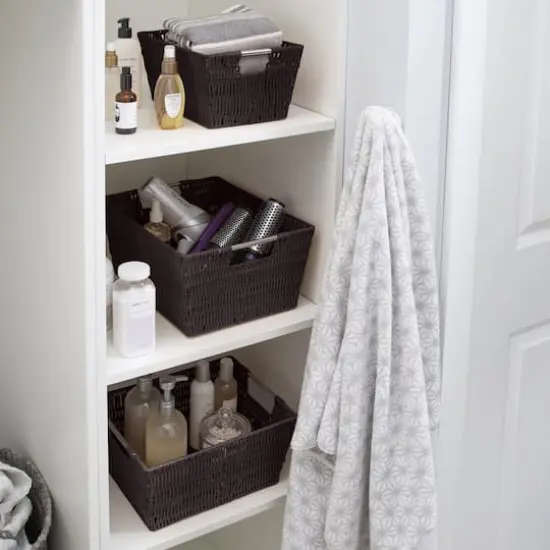 Simplify 3-Piece Rattan Tote Basket Set Chocolate Brown {6}