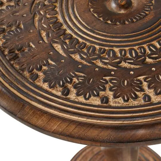 22" Brown Traditional Mango Wood Accent Table {5}
