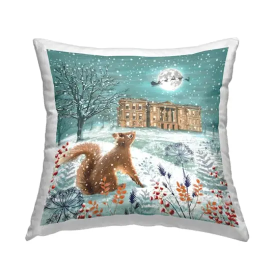 Stupell Industries Squirrel Watching Santa Overhead Throw Pillow {1}