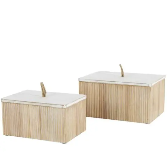 Cream Ribbed Storage Decorative Box Set with White Lids {1}