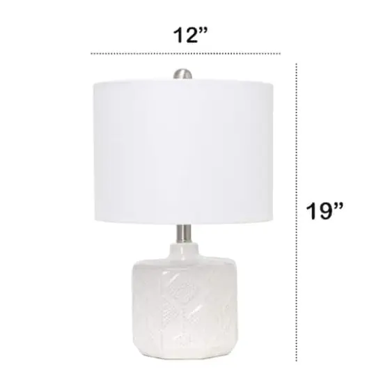 Lalia Home 19" Off-White Ceramic Eyelet Pattern Floral Textured Table Lamp {4}