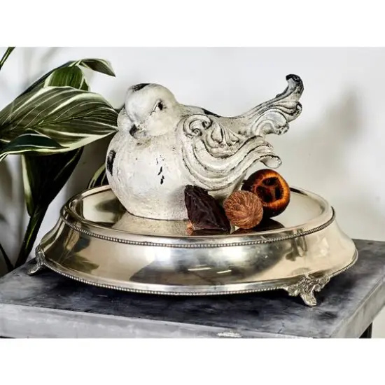 18" Traditional Round Silver Stainless Steel Beaded Cake Stand {5}