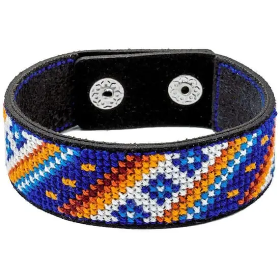 Wonderland Crafts Diagonal Blue Artificial Leather Cross Stitch Bracelet Kit {1}