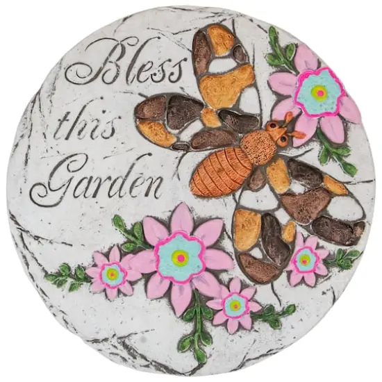 10" Bless this Garden Outdoor Floral Garden Stone {1}