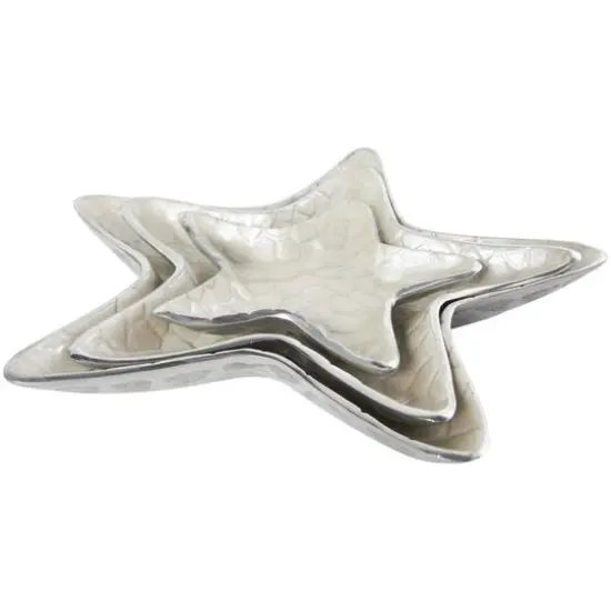 White & Silver Handmade Starfish Enameled Aluminum Decorative Bowl Set {4}